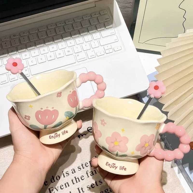 High-value birthday gifts for girls tulip ceramic cups gift boxes flower mugs H260323