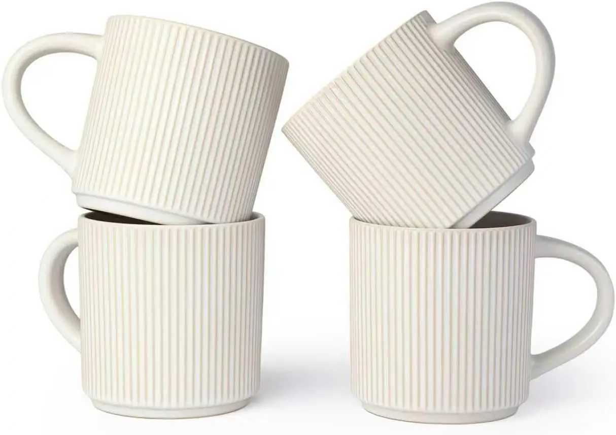 Matte White Ceramic Mugs Set of 4 12 Ounce with Handles Dishwasher and Microwave Safe for Coffee Tea H260323