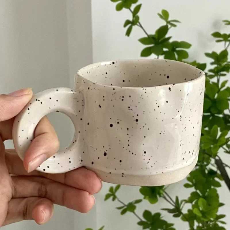 250ML Ceramic Mugs Creative Ring Handle Korean Style Irregular Splash Ink Coffee Cup Office Home Breakfast Tea Cup Handgrip Mug H260323