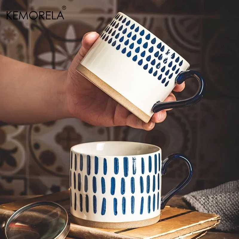 KEMORELA 1PCS 450ML Nordic Ceramic Cup Coffee Milk Mug with Handle Retro Large Capacity Japanese Breakfast Oatmeal Cup Gift Set H260323