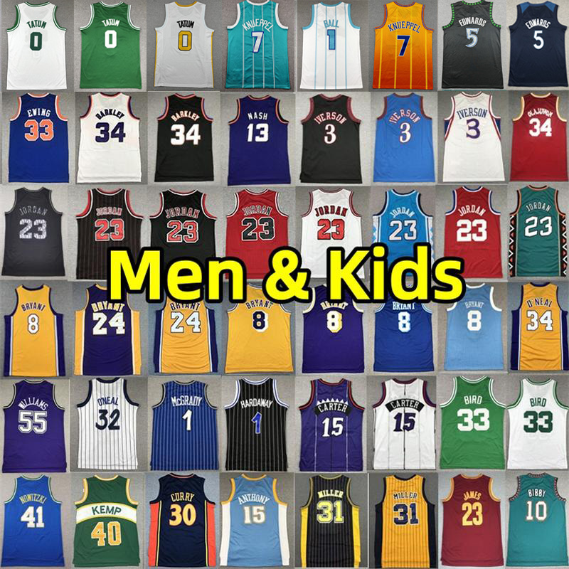 Classics Retro Basketball Jerseys Allen Iverson LaMelo Ball Kon Knueppel Jayson Tatum Larry Bird Bryant Rodman Michael Kevin Garnett Carter McGrady Jersey Kids