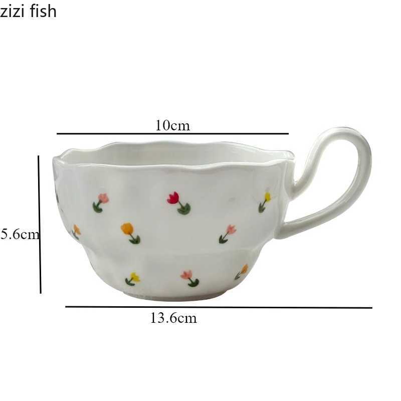 Irregular Ceramic Coffee Cups and Plates Flower Patterned Water Cup Afternoon Tea Mug Breakfast Cup Milk Mug Milk Tea Cups H260323