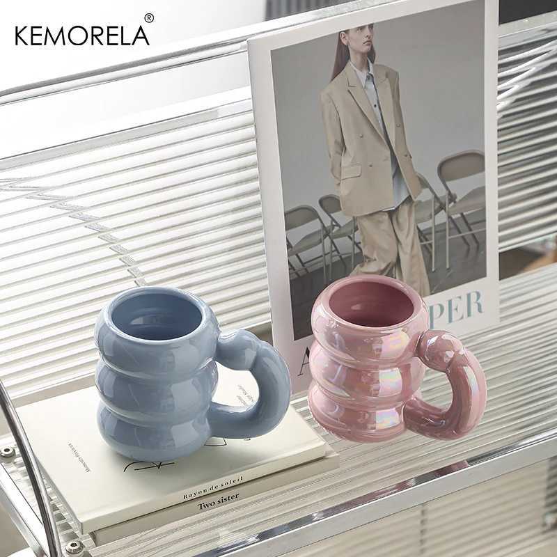 KEMORELA Ceramic Mug with Handle Cute Circle Bubble Design Coffee Cup for Breakfast Milk Juice Tea Microwave Safe Water Drink D260323