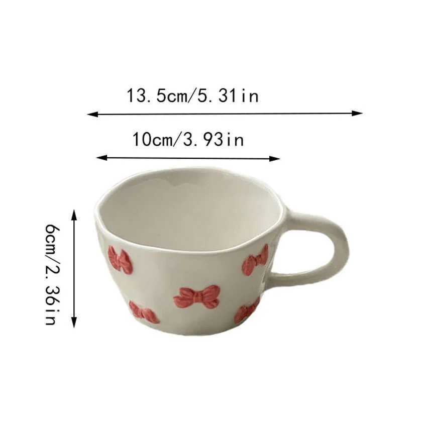 1pcs Irregular hand drawn underglaze color relief blue daisy pink bow ceramic mug water cup H260323