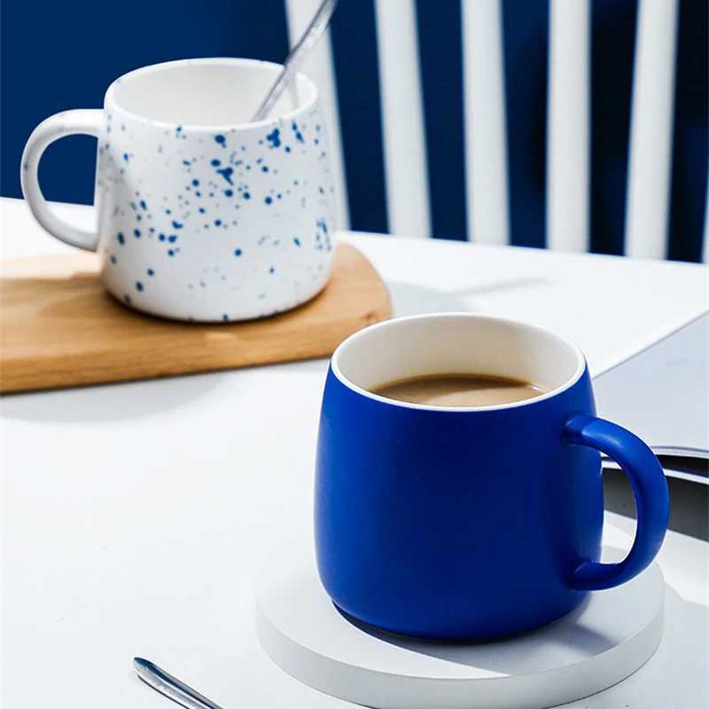 500ml Klein Blue Ceramic Coffee Mug with spoon Gift Package Splash ink Porcelain Mug Breakfast Oatmeal Cup Festival Gift H260323