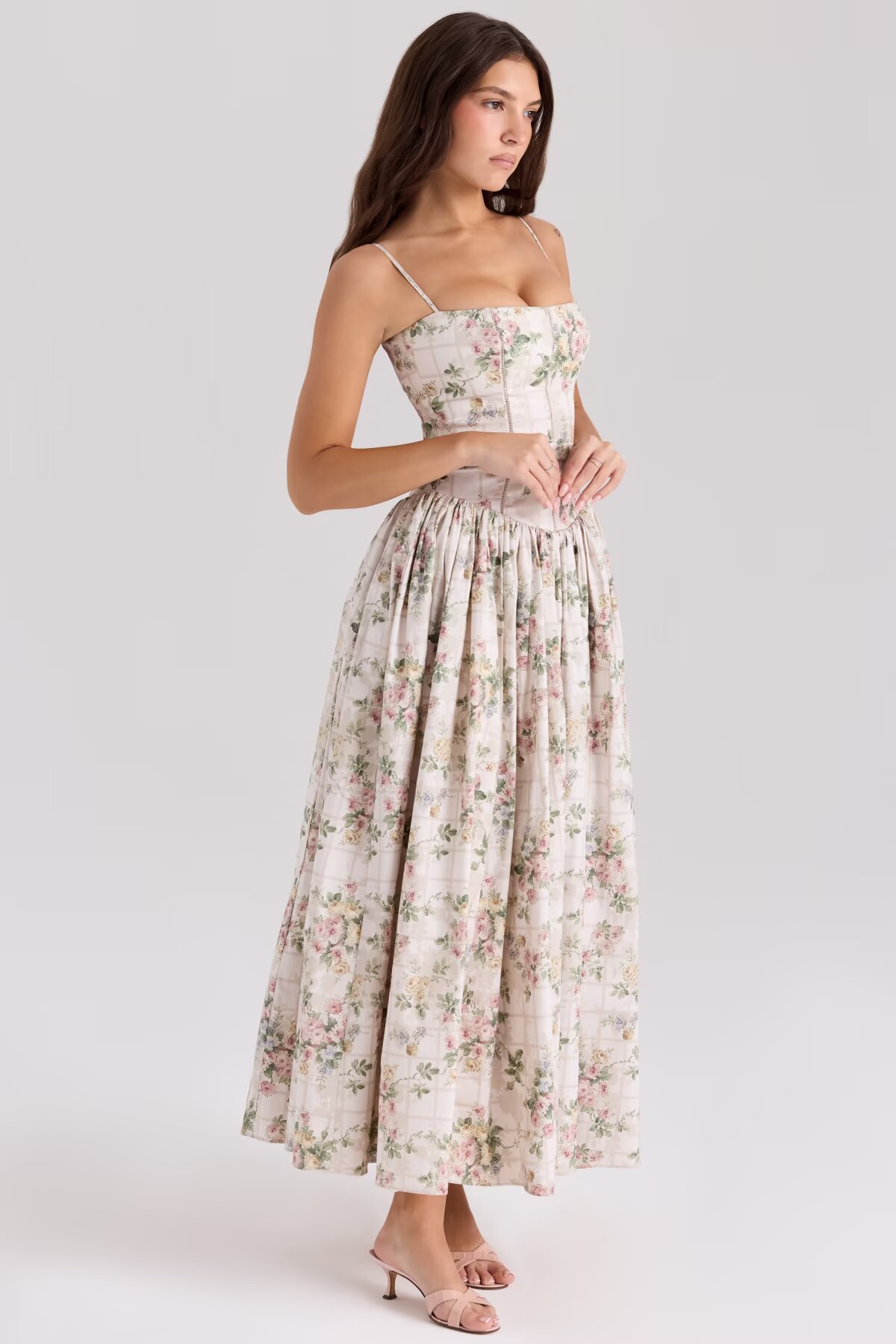 2026 Hot selling French style vacation gentle style floral waist cinching strapless mid length camisole dress for women free shipping