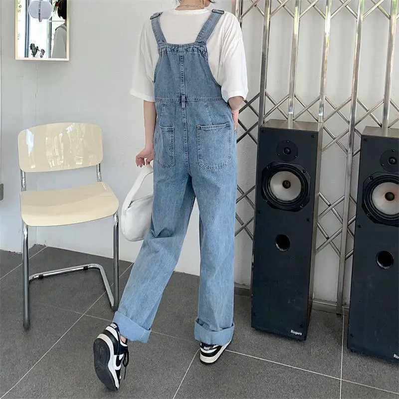Vintage Denim Jumpsuit For Women 2024 New Spring Autumn Casual Loose Overalls Female Straight Pants Large Size Suspender Jeans M260323