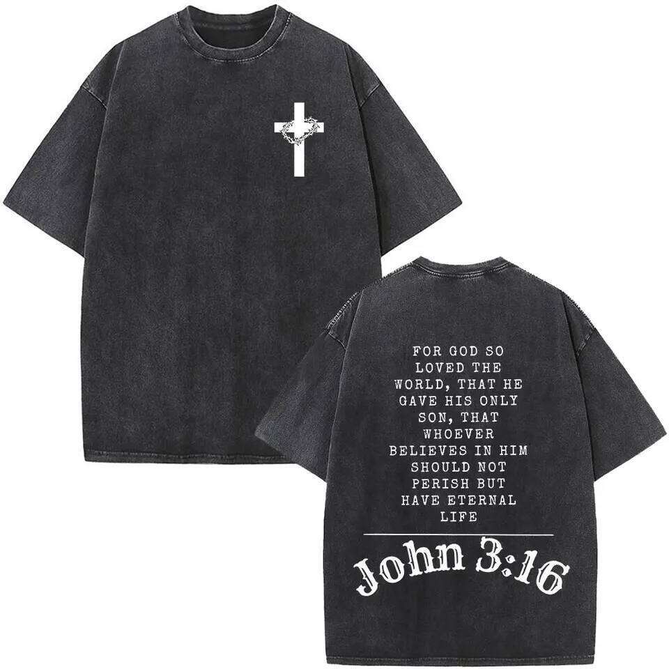Christian Jesus Faith Over Fear Bible Verse Washed T-shirts Men Women Fashion Vintage Oversized T Shirts Harajuku Cotton T-shirt 26H0323