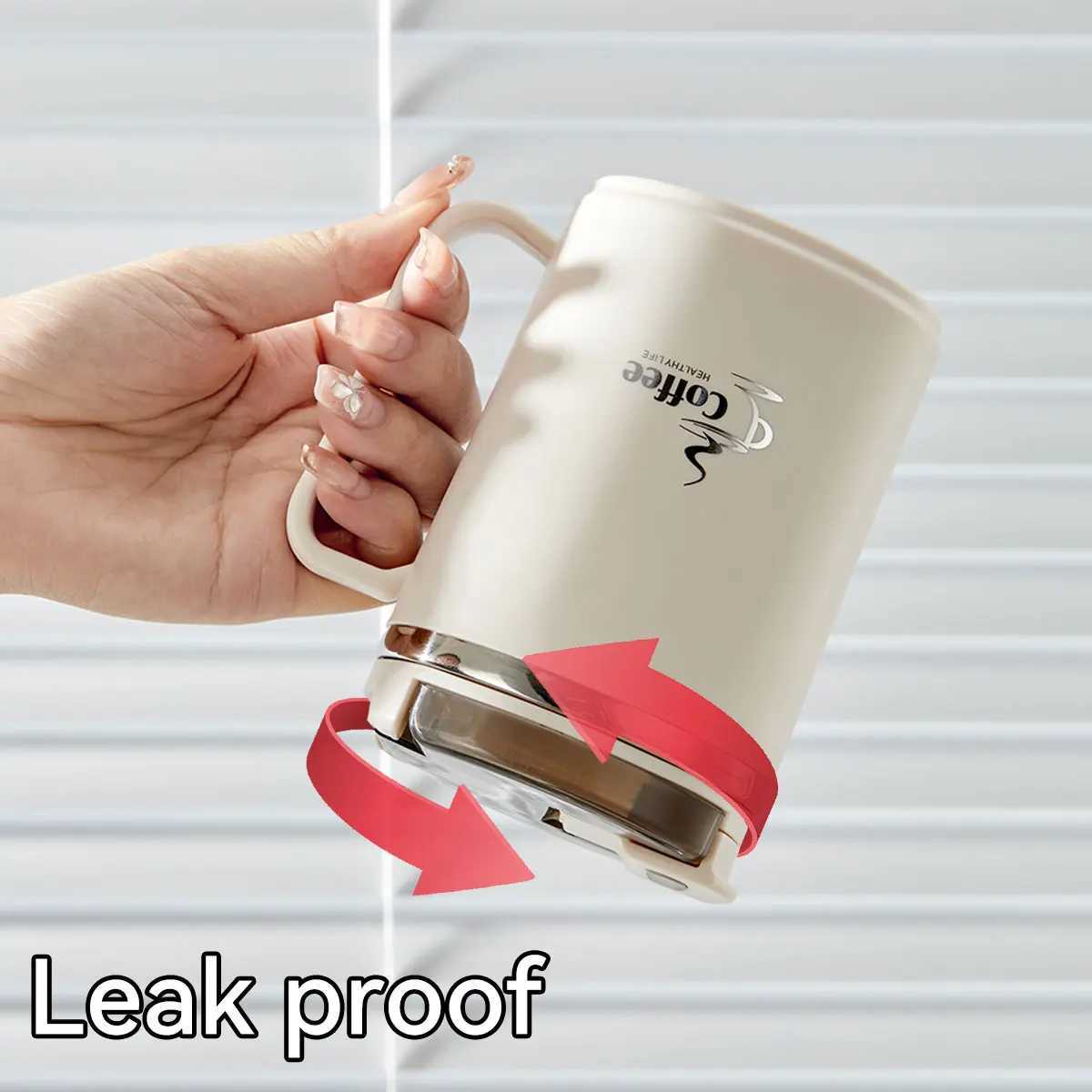 Double-layer Insulated Coffee Mug With StrainerSpoon Large Capacity Portable 304 Stainless Steel Drinking Cup Milk Coffee Cup N D260323