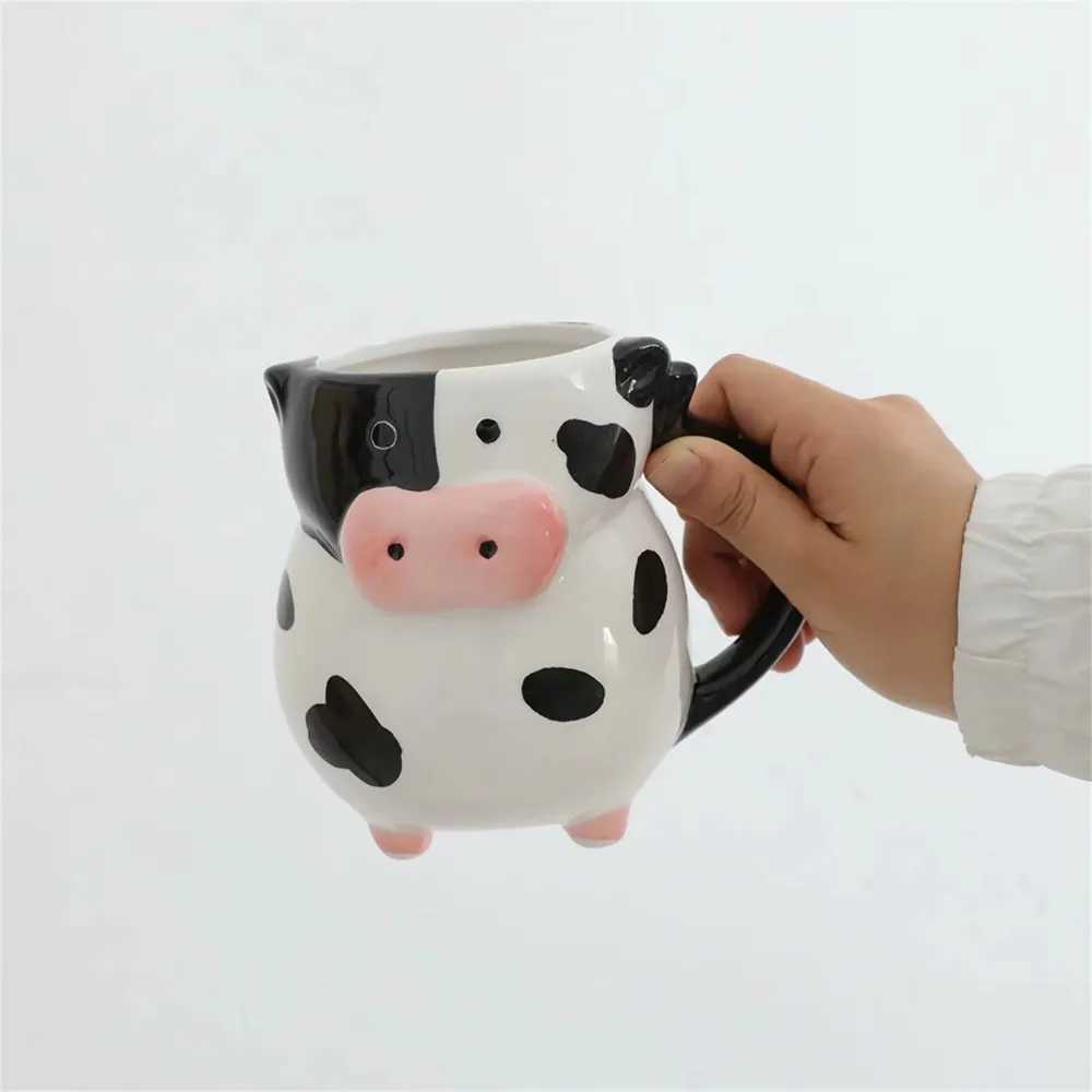 Cartoon Cow Ceramic Mug for Home Baking Dessert Cute Coffee Cup Creative Milk Mugs Breakfast Cup Juice Cup Kids Christmas Gift D260323