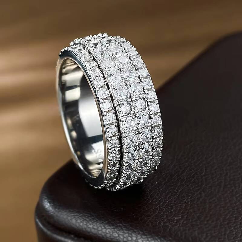 Queensun 1-2 Ct VVS DE IGI18K Gold Lab Grown Ring 14K Round Brilliant Cut Hip Hop Style for Wedding Romantic Engagement Party