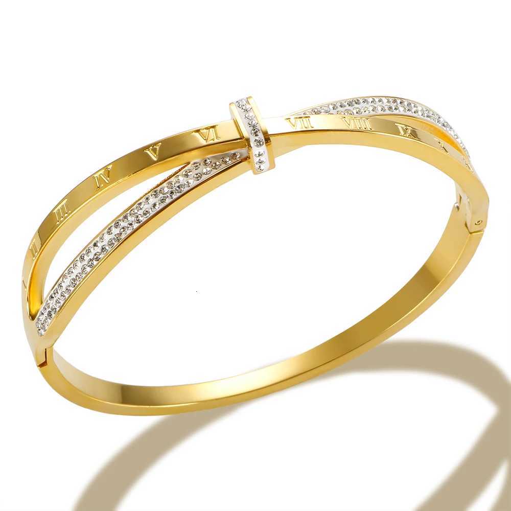 Stainless Steel Cross Crystal Roman Numeral Bangle for Women Waterproof Fashion Jewelry Gift H260323 - view 6