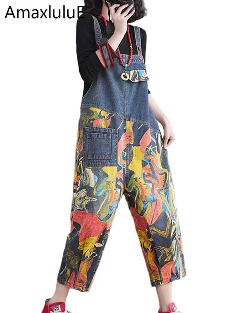 AmaxluluE Streetwear Summer Womens Fashion Denim Overalls Loose Vintage Jeans Ladies Casual Classic Pants Solid Trousers M260323