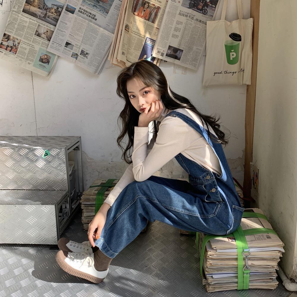 Spring And Autumn New Denim Overalls For Female Designer Pants Students Korean Style Loose High-waisted Harem Pants Slimming And Versatile Long Pants