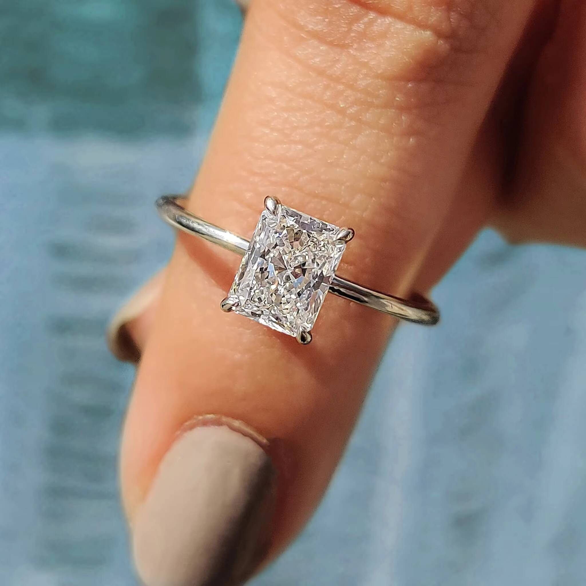 IGI Certified Lab Grown Diamond 1-2 Ct Radiant Shape Solitaire Ring Claw Prongs Unisex Jewelry 10K/14K/18K Gold /PT950