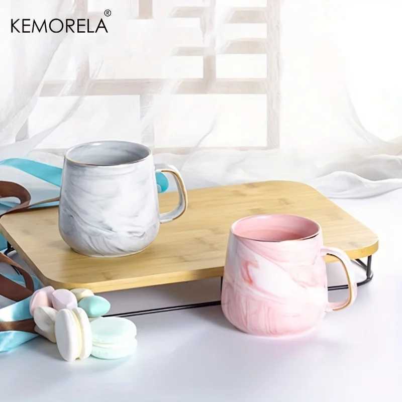 KEMORELA 1PCS 400ml Creative Gold-Rimmed Ceramic Coffee Cup Ceramic Material Oatmeal Breakfast Cup Suitable as a Holiday Gift D260323