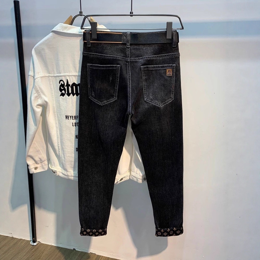 2026 Fashion Designer Jeans Luxury Men's Wool Lined High End Embroidery Slimming Casual Pants Men's Classic Black Outdoor Sports Pants Busin