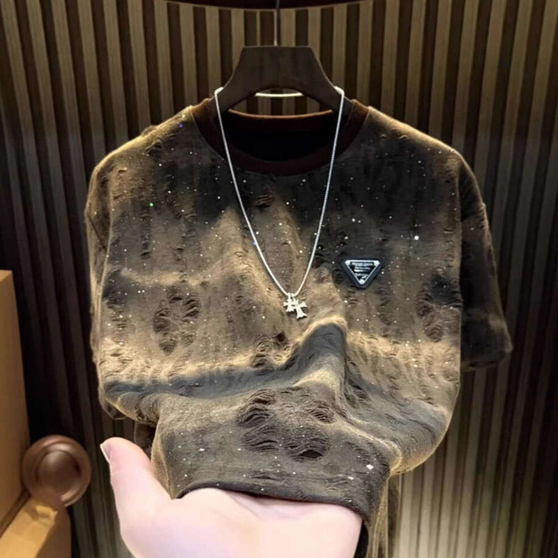 Men's T-shirts Men's Tees Polos Ripped Starry Sky Men's Short Top Light Meteor Half Sleeve Round Neck Trendy Fashion Men's Clothin