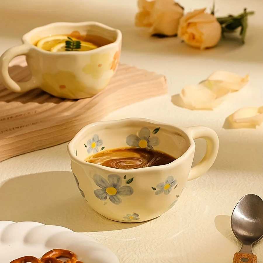 Milky Yellow Ceramic Mug Hand-Pinched Unique Design for CoffeeTeaBreakfast Perfect Gift Reusable for Home Office Cafe H260323