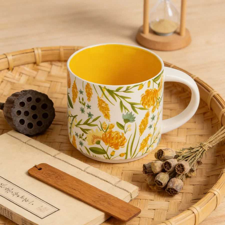 Ceramic cup Coffee cup Water cup Mug Tea cup Cup Dedicated Japanese style Ceramic Floral pattern Couple H260323