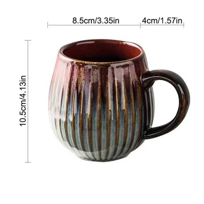 Glaze Kiln-Creative Vertical Pattern Water Mug with Handle Coffee Cup Large Capacity Ceramic Retro Japanese Style Milk Mug H260323