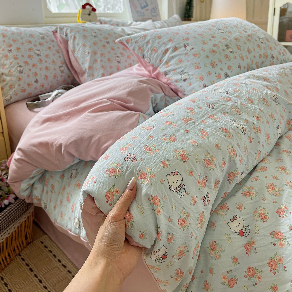 Class A Skin-Friendly Washed Cotton Layer Gauze Four-Piece Set Fresh Bedding Mother Baby Grade Single and Double Duvet Cover Bed Sheet
