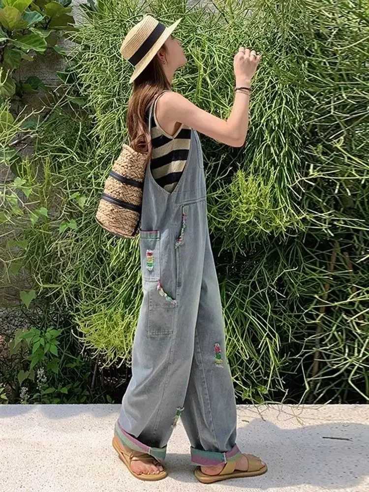 Jumpsuits WomenS Elegant Long Overalls Folding Embroidery Zipped Harajuku Strapping Tightfitting Special Spliced Regular Pile M260323