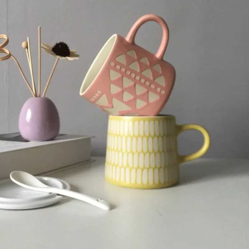 Household Slightly Flawed Water Cup Retro Couple Mens Ceramic Cup Chic Hand-painted Mug High Value with Lid Spoon Simple H260323