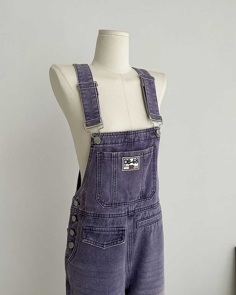 American Style Women Strap Overalls Retro Straight Loose Gradient Wide Leg Denim Jumpsuit Pants Female Suspender Jeans M260323