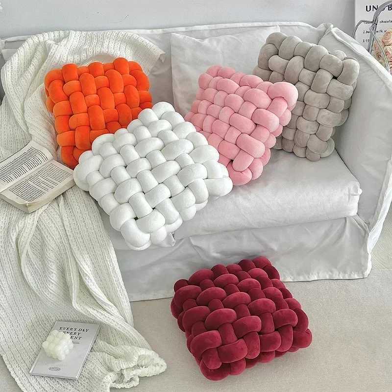 Creative Pillow Simple Style Solid Color Hand Woven Square Sofa Cushion Plush Breathable Cushion Float Window Cushion H260323