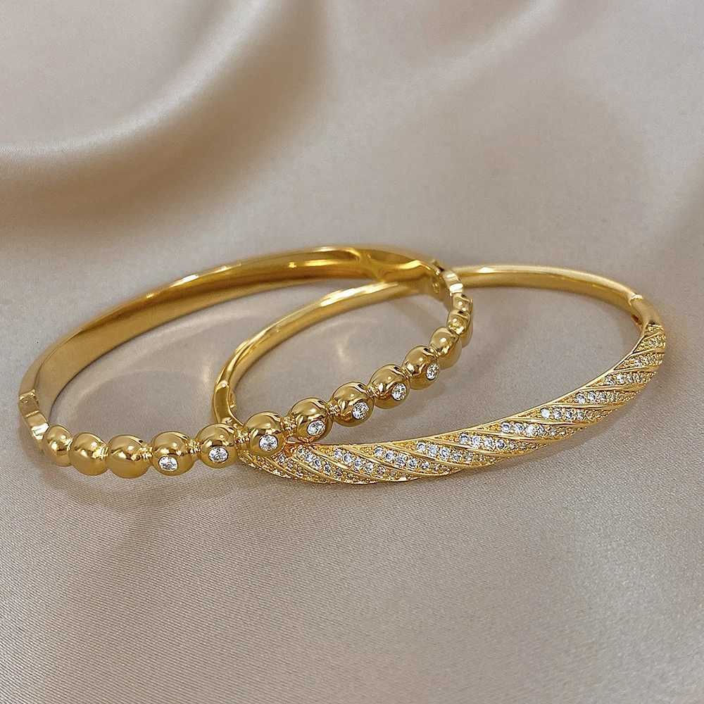 Rhinestone Minimalist Bangle for Women Stackable Copper Metal Cuff Daily Party Jewelry Set Mothers Day Gift H260323 - view 6