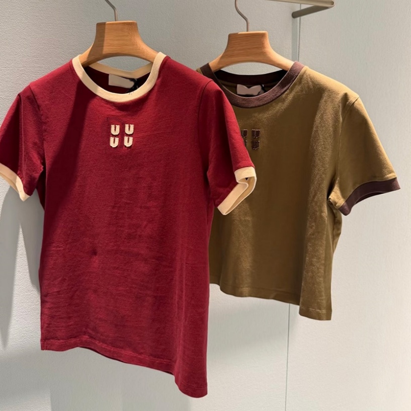 Women Vintage T Shirts 2 Colors Letter Short Sleeve Tees Cropped Tees Designer Casual Comfortable T Shirts