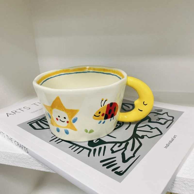 300ML Korean Style Cute Hand-painted Handle Mug Personalized Good-looking Ceramic Cup Couple Mug For Birthday Gift D260323