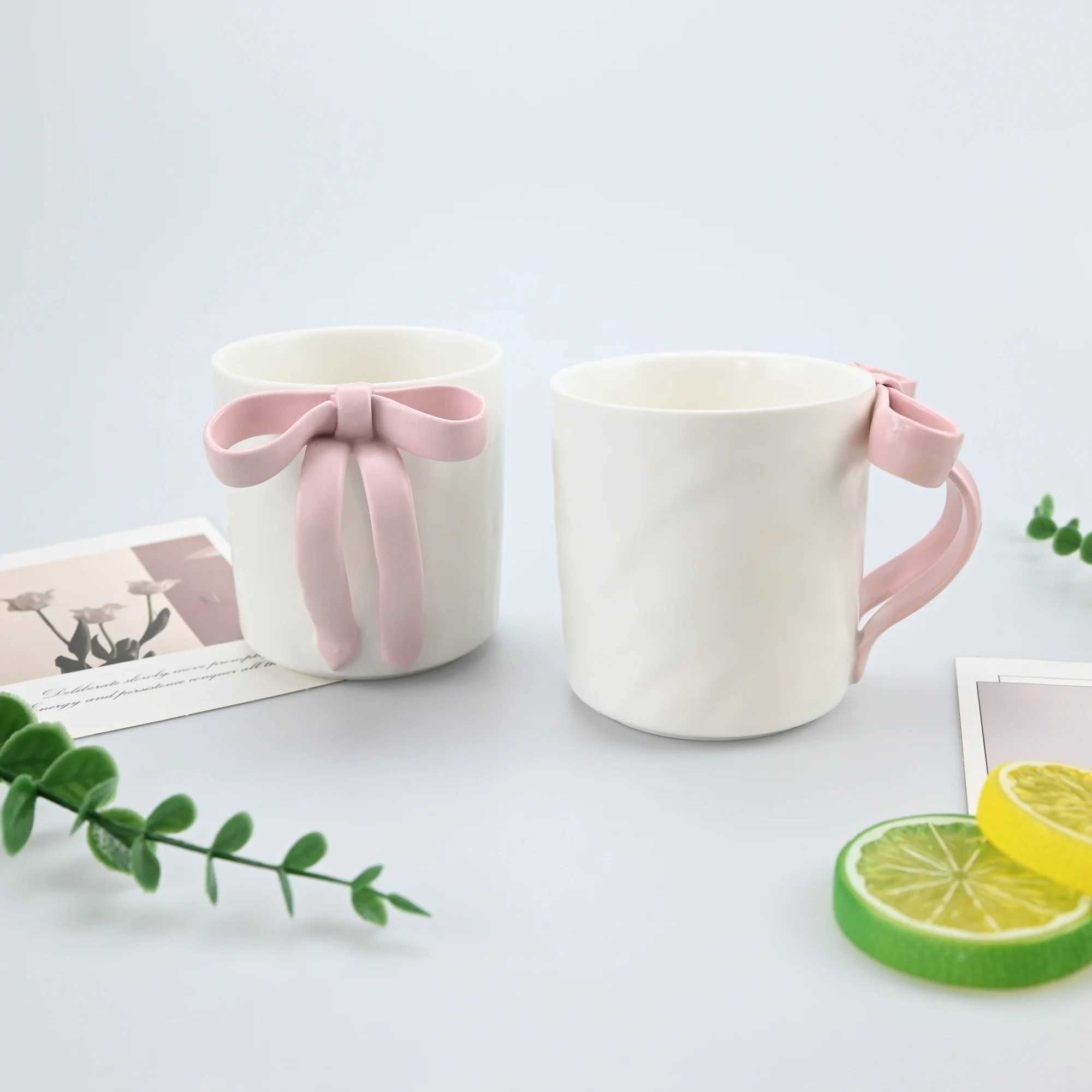 1pc Bow Shaped Mug Pink Three-Dimensional Bow Shaped Coffee Cup High Aesthetic Value Design Sense H260323