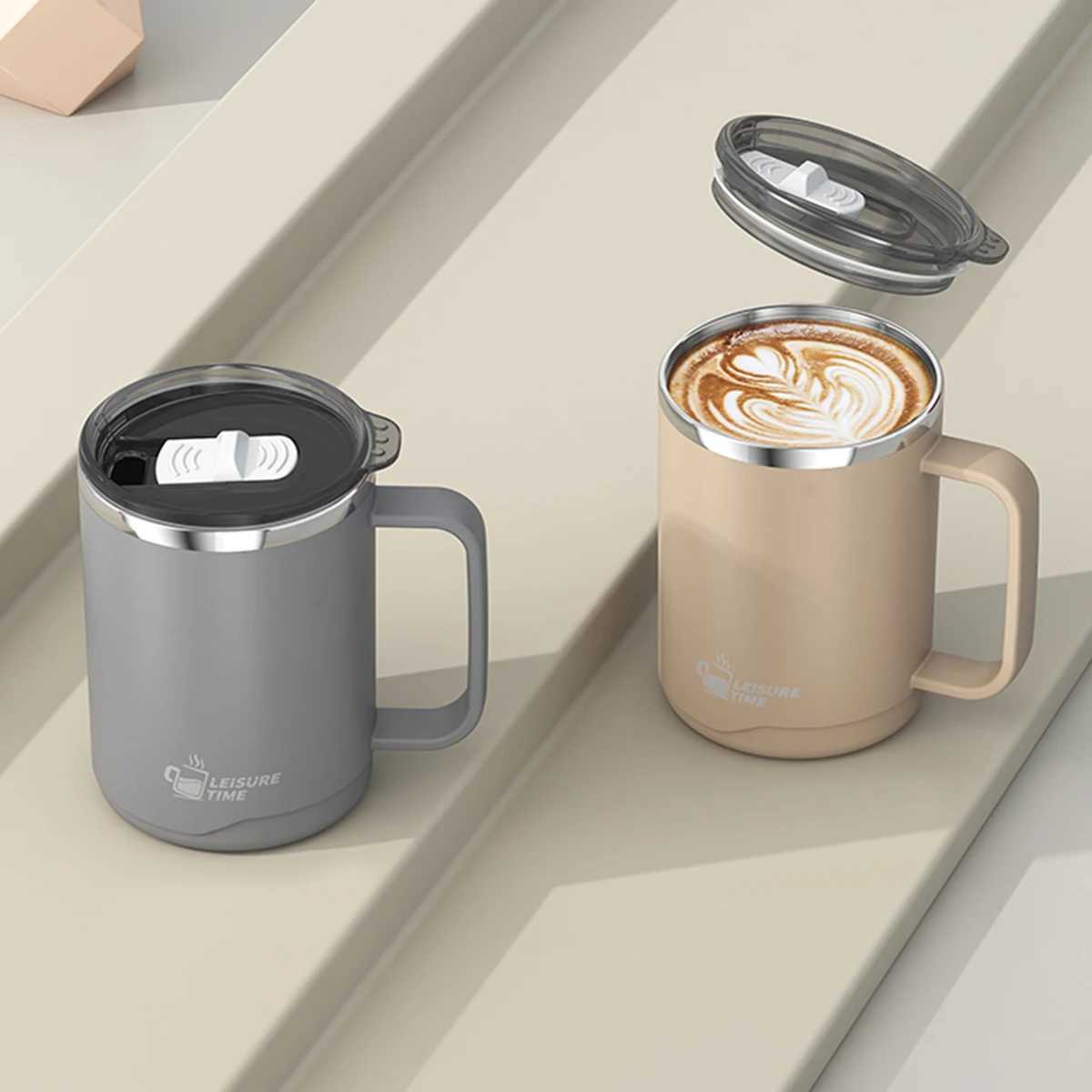 WORTHBUY 304 Stainless Steel Double Wall Insulated Coffee Mug With Handle Portable Sealed Water Cup Large Capacity Drinking Cup D260323