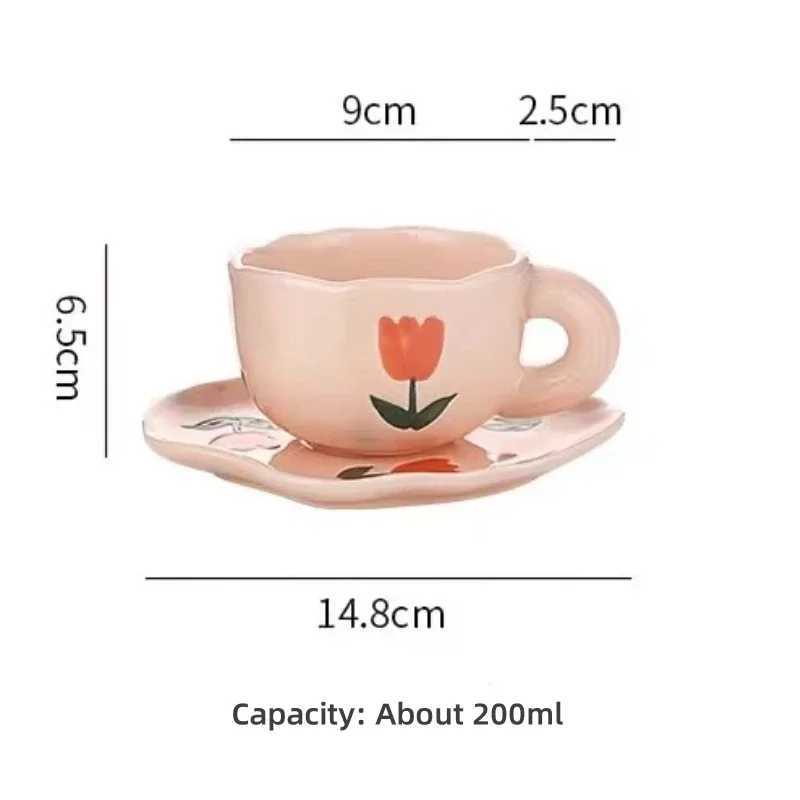 180ml Cute Hand-kneaded Ceramic Coffee Mug and Saucer Creative Hand-painted Afternoon Tea Cup with Saucer Girls Scented Tea Cup H260323