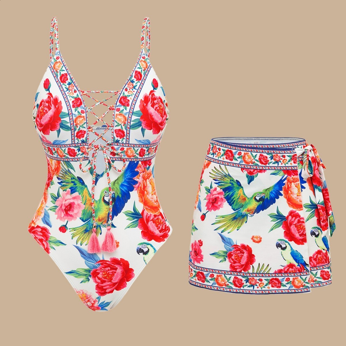positioning printed one-piece swimsuit yarn skirt two-piece set swimsuit 250106