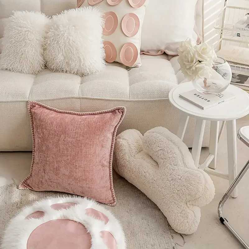 1PC Cute Fluffy Solid Color Bunny Shaped Throw Pillow With Core Furniture Office Sofa Bedroom Bed Decorative Throw Pillow H260323