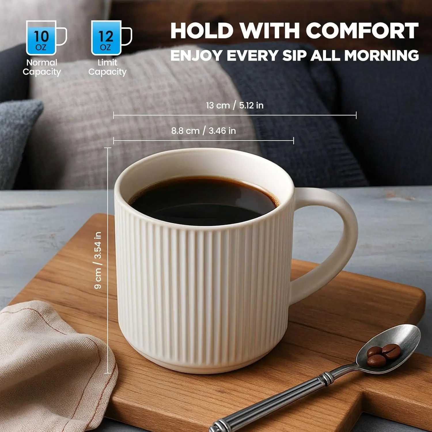 Matte White Ceramic Mugs Set of 4 12 Ounce with Handles Dishwasher and Microwave Safe for Coffee Tea H260323