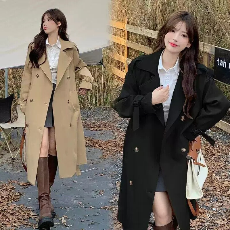 Bornladies Autumn Winter Womens Retro Long Trench Coat Office Lady Loose Belted Waist Fahsion Outerwear Jackets 251029