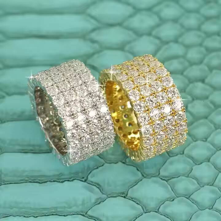 Four Row Lab Created Moissanite Cluster Signet Ring Trendy Stainless Steel IGI Certified Fashion Jewelry Unique Design for Gift