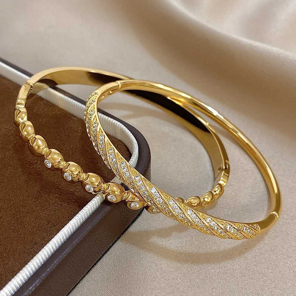 Rhinestone Minimalist Bangle for Women Stackable Copper Metal Cuff Daily Party Jewelry Set Mothers Day Gift H260323 - view 4