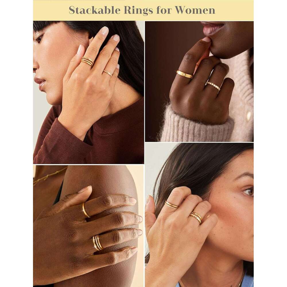 Stackable Rings Non Tarnish Dainty 14K Gold/Silver Plated Stacking Thumb Cubic Zirconia Eternity Wedding Band Rings Gold Jewelry Size 6-10 for Women