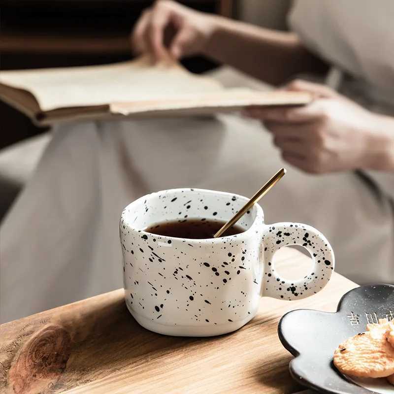 Irregular Splash Ink Ceramic Mug Ring Handle Handmade Coffee Milk Cup Couple Cups Home Office Decoration Handgrip Porcelain H260323