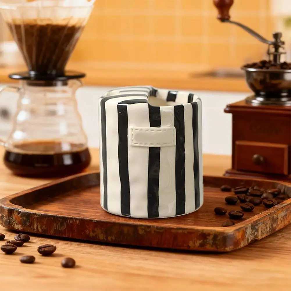 Minimalist Striped Hand Drawn Cup And Plate Set 300ml Ceramic Milk Coffee Mug Afternoon Tea Set Household Drinking Accessories H260323