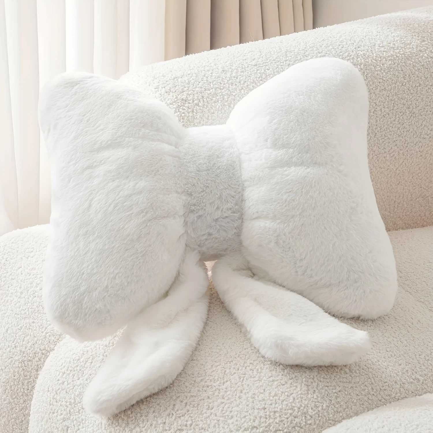 Cute Bow Pillow - Soft Hand Washable Pink/White/Black Perfect Decor Gift for Bedroom Sofa Halloween Easter Christmas H260323
