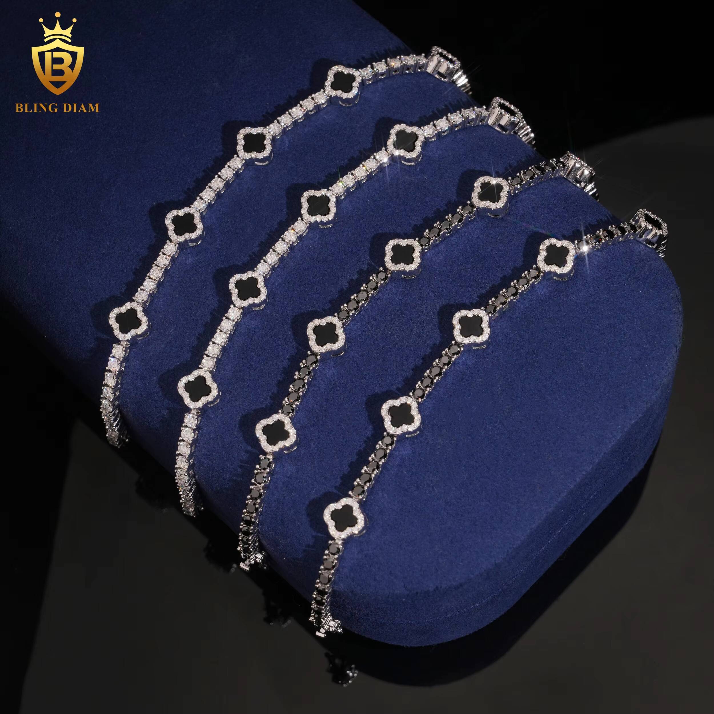 USA Stock Moissanite Bracelet Clover 3MM Tennis Chain Round Moissanite 925 Silver White Gold GRA Fashion Jewelry Bracelets