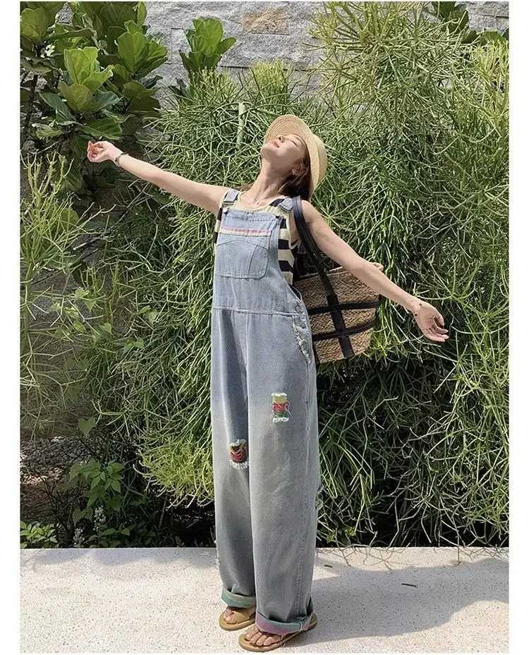 Jumpsuits WomenS Elegant Long Overalls Folding Embroidery Zipped Harajuku Strapping Tightfitting Special Spliced Regular Pile M260323