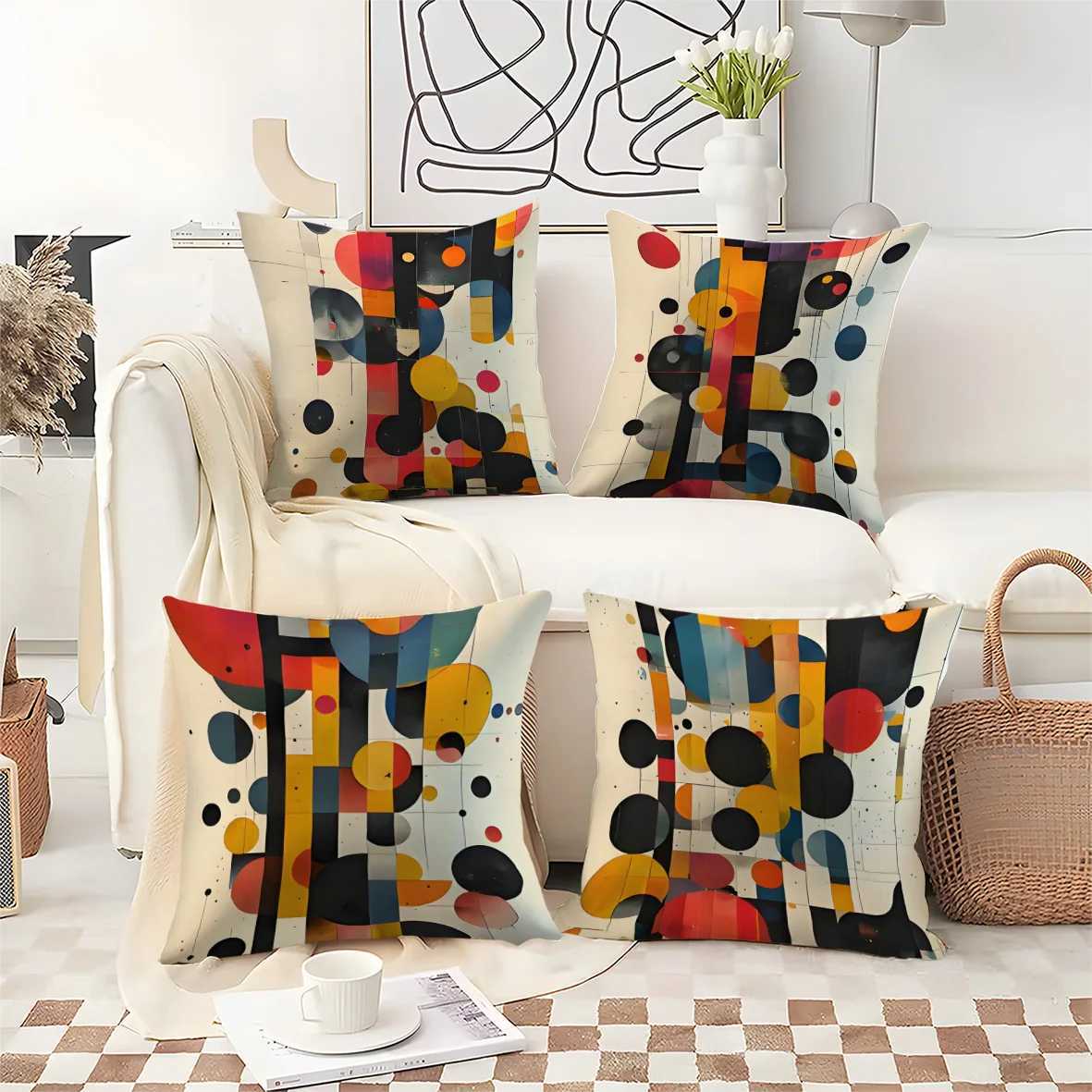 4pcs Colorful patterned dots digital printing pillow cover Short plush Suitable living rooms bedrooms sofas throw cushion cover H260323