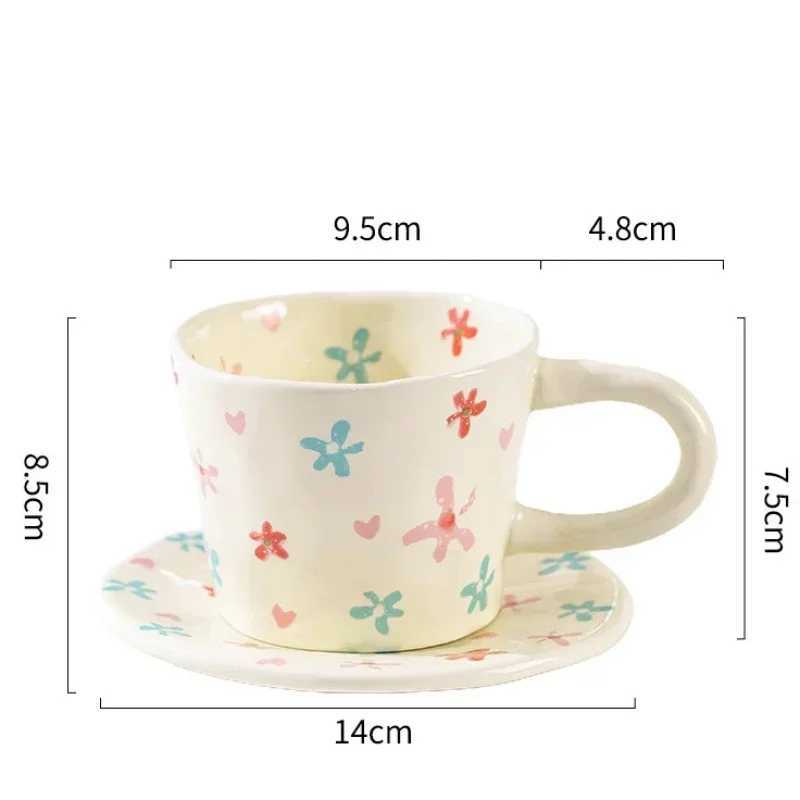 Hand Pinched Ceramic Mugs and Saucers Coffee Cup Cute Hand Painted Floral Blueberry Love Milk Tea Cups Breakfast Drinkware Mugs H260323
